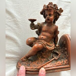 Single Bacchus Bronze Bookend Sculpture Cherub Renaissance Baroque Art Library